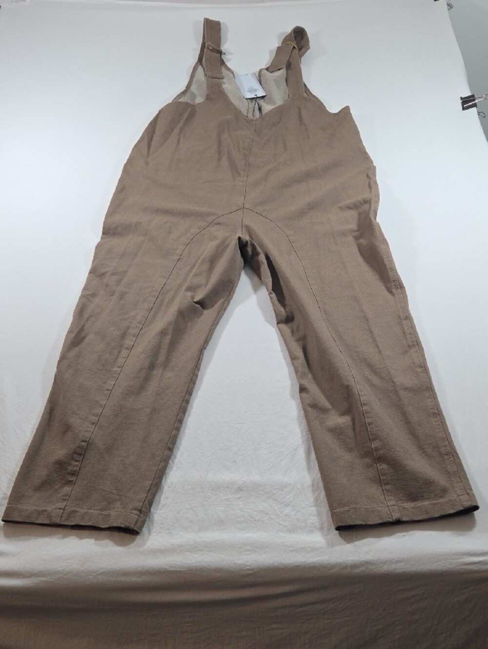 Relaxed Taupe Women’s Jean Overalls with Front Patch Pockets - Picture 6 of 8